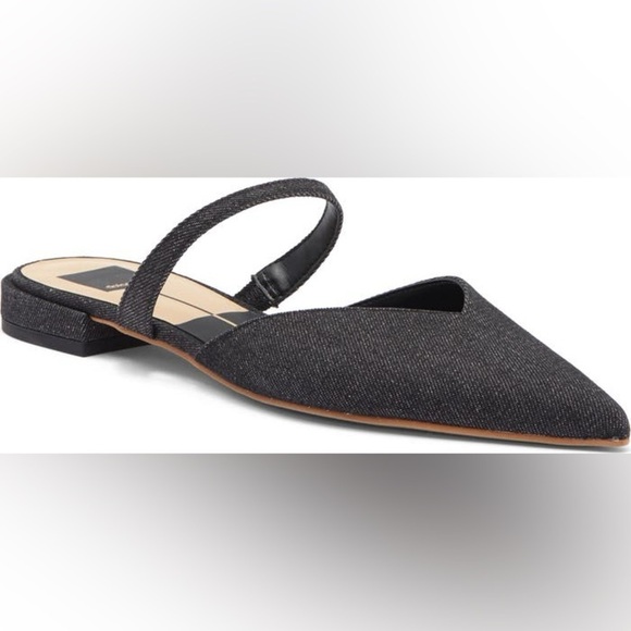 NEW Dolce Vita Black Denim Mule Flats - Picture 1 of 7